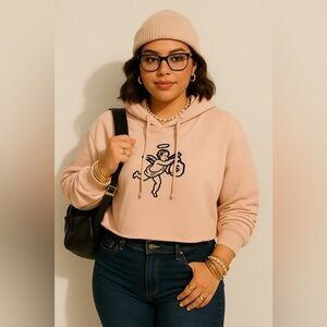 Muerte Blush Pink Cropped Hoodie L Angel Money Bag Graphic Streetwear